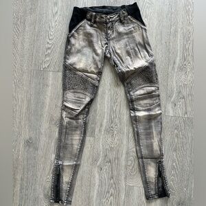 BCBG MaxAzria Women’s Jada Moto Skinny Jeans Zippers Black Gray Size 25